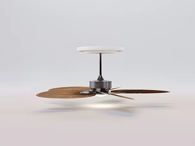 Air Conditioner Ceiling Fan With Wooden Blades White Top Metal Base And Integrated Lighting 3d model
