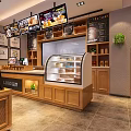 Modern Dessert Shop Interior With Wooden Ceiling Glass Display Cases And Fresh Pastries