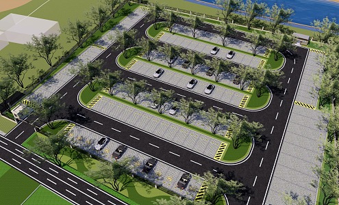 Park parking lot view 3d model