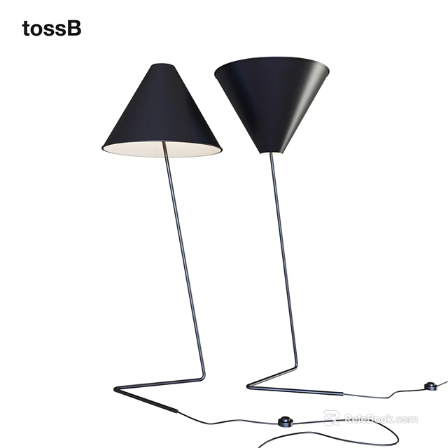 Modern Black Floor Lamps With Conical Shades And Slim Metal Poles 3d model 