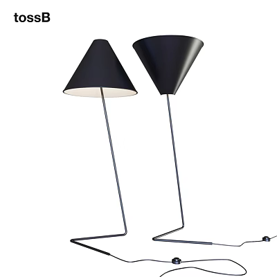 Modern Black Floor Lamps With Conical Shades And Slim Metal Poles 3d model