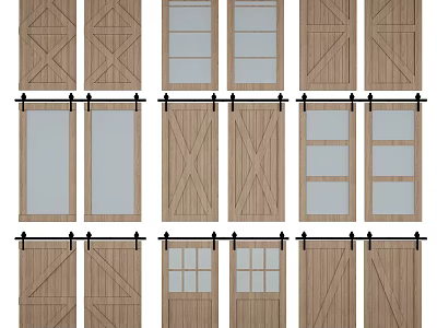 Various Sliding Barn Door Designs Including Wooden Cross And Glass Panel Styles 3d model