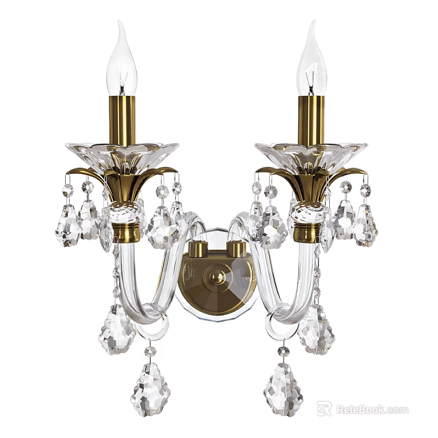 Elegant Crystal Wall Sconce With Golden Accents And Hanging Glass Pendants 3d model 
