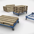 Industrial Equipment Wooden And Blue Metal Pallets Stacked And Single