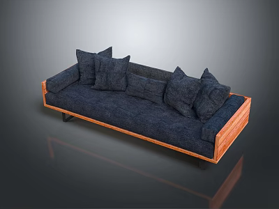 Modern Multi Seat Sofa With Dark Blue Upholstery Wooden Frame And Plush Cushions 3d model
