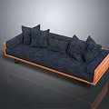 Modern Multi Seat Sofa With Dark Blue Upholstery Wooden Frame And Plush Cushions