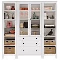 Modern White Sideboard With Glass Doors Storage Drawers Plates Glasses And Decor