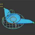 Blue Spacecraft Model with Astronaut Figures in Cosmic Exploration Scene Setup