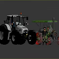 White Modern Tractor and Green Vintage Steam Tractor with Worker Figurine