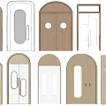 Various Door Designs Featuring Wooden White Arch and Rectangular Shapes with Handles 3d model