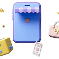 Essential Daily Living Products For Mobile Shopping With Delivery Package Shopping Bag And Golden Stars