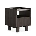 Modern Minimalist Dark Wood Grain Bedside Table With Vertical Striped Design Drawer And Open Shelf