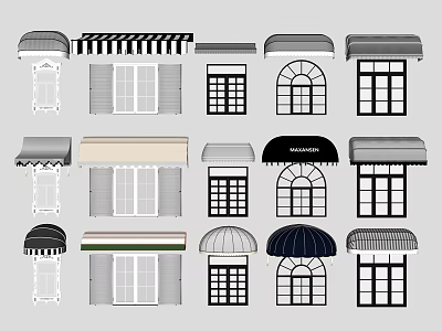 Various Decorative Awnings with Different Styles for Storefront Exterior Design 3d model