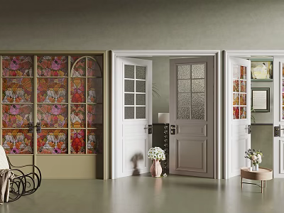 Double Doors With Glass Panels And Stained Glass Designs In Modern Interior Decor 3d model