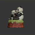 Game Movie Panda Characters Mother And Baby Sitting On Green Grass Red Base Figurine