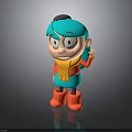 Cartoon Character Design With Blue Hair Black Hat Orange Scarf And Waving Hand
