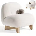 Modern Single Sofa With Curved Design Cozy Fabric Wooden Legs And Small Round Pillow