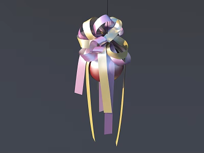 Colorful Hanging Ornament With Pink Sphere Purple Pink Gold Ribbons And Bow 3d model