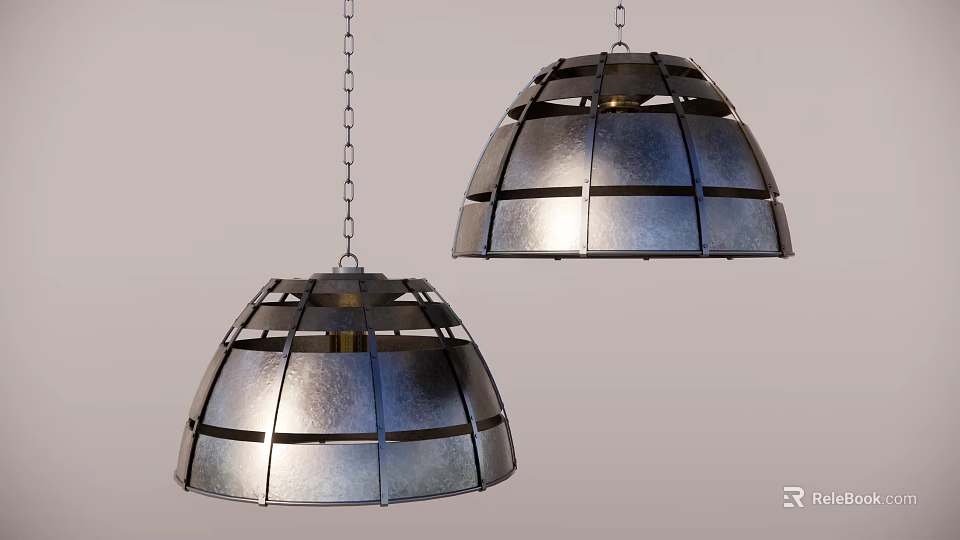 Modern Industrial Metal Chandeliers With Hemispherical Grid Design For Interior Decoration 3d model 
