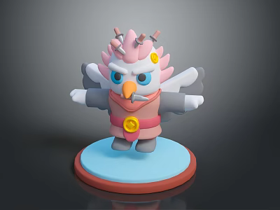 3D Cartoon Fantasy Creature Character With Pink Head Blue Eyes And Golden Ornament 3d model