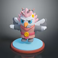 3D Cartoon Fantasy Creature Character With Pink Head Blue Eyes And Golden Ornament