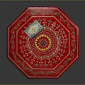 Red Octagonal Table With Intricate Floral Patterns And Decorative Box Top 3d model