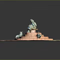 Garden Ornament with Central Sculpture Red Brick Base Dog Sculptures on Multi Tiered Square Platform