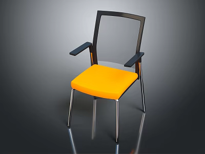 Stylish Modern Leisure Chair With Yellow Cushioned Seat Black Armrests And Metal Legs 3d model