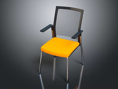 Stylish Modern Leisure Chair With Yellow Cushioned Seat Black Armrests And Metal Legs 3d model
