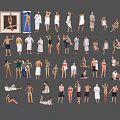 Multiple People in Various Poses and Different Outfits Character Collection 3d model