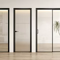 Modern Interior Featuring Black Framed Glass And Frosted Hinged Doors On Wooden Floor