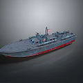 Vintage Military Ship Model With Gray Hull Red Bottom American Flag And Mounted Guns