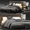 Modern Double Bed Interior With Gray Headboard Pillows Throw Blanket And Nightstand