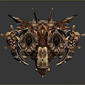 Ornate Fantasy Sculpture With Metallic Spikes Blue Gems And Intricate Design Details