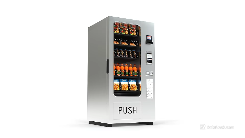 Silver Vending Machine With Various Drinks And Push Button 3d model
