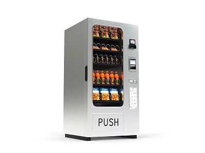 Silver Vending Machine With Various Drinks And Push Button 3d model