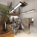Modern Beauty Hair Salon Interior Design With Mirrors Chairs Green Plants And Wooden Ceiling