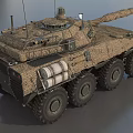 Modern Wheeled Armored Tank With Camouflage Paint Long Barrel And Antennas