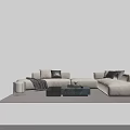 White Sofa With Black Pillows And Gray Throw Blanket Coffee Table Set On Striped Rug