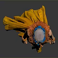 Woman with Red Hair and Blue Headband Wearing Yellow Dress on Dark Background