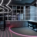 Modern Fitness Gym With Circular Neon Lights Workout Equipment And Mirror Walls