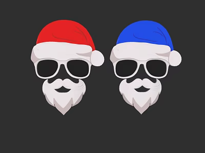 Red and Blue Santa Hats Featuring White Pom Poms Sunglasses and Beard 3d model