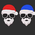 Red and Blue Santa Hats Featuring White Pom Poms Sunglasses and Beard
