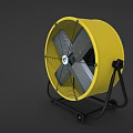 Yellow Industrial Air Cooler Fan With Metal Blades Protective Grill Movable Stand And Wheels
