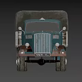 Vintage Retro Green Truck With Canvas Covered Cargo Bed And Silver Wheels