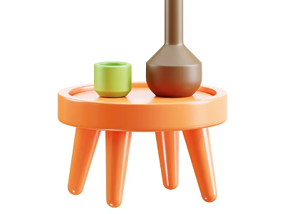 Modern Orange Round Side Table with Green Cup and Brown Vase on Top 3d model