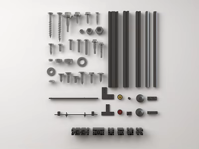Assorted Other Metal Hardware Components Including Screws Bolts Washers Metal Bars And Small Blocks 3d model