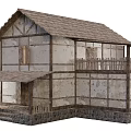 Traditional Rustic Two Story Wooden House With Balcony Fence And Stone Base