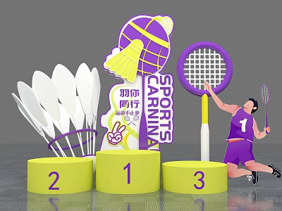 Badminton Sports Carnival Photo Spot With Podium Shuttlecocks And Smashing Player 3d model