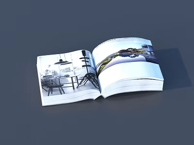 Open Book Displaying Interior Design Photos And Car Images On Pages 3d model